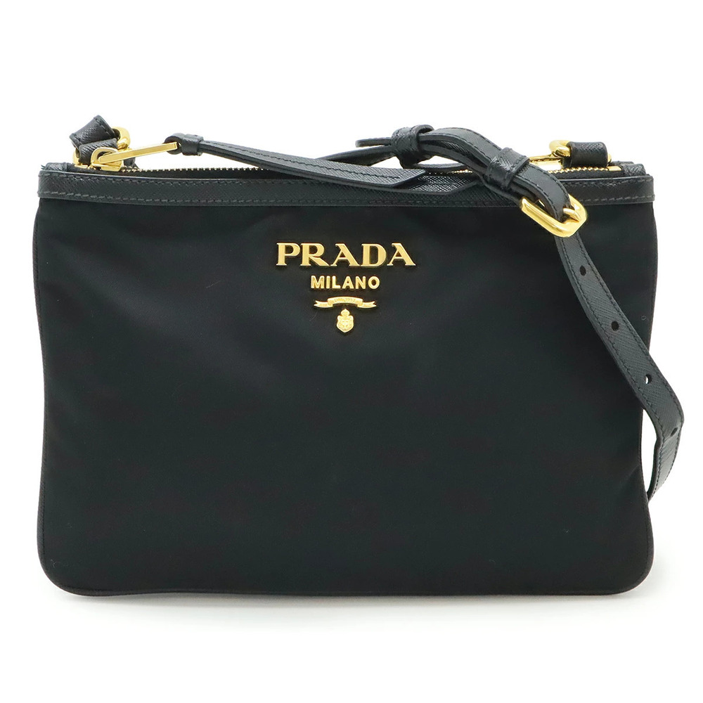 Prada Shoulder Bag Pochette Clutch Leather NERO Black